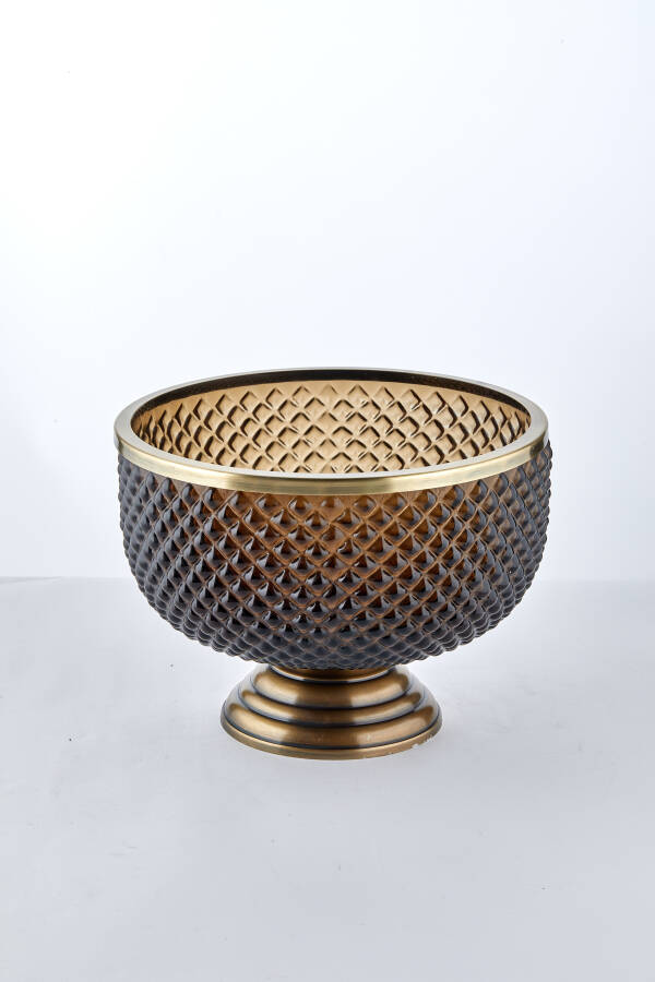 Cornella Füme Ayaklı Cam Meyvelik & Saksılık 30X23 Cm ( Glass World-25 ) - 1