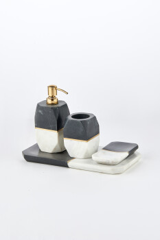 Cornella Gri-Beyaz 4 Lü Banyo Seti ( Marble World-100 ) - 1
