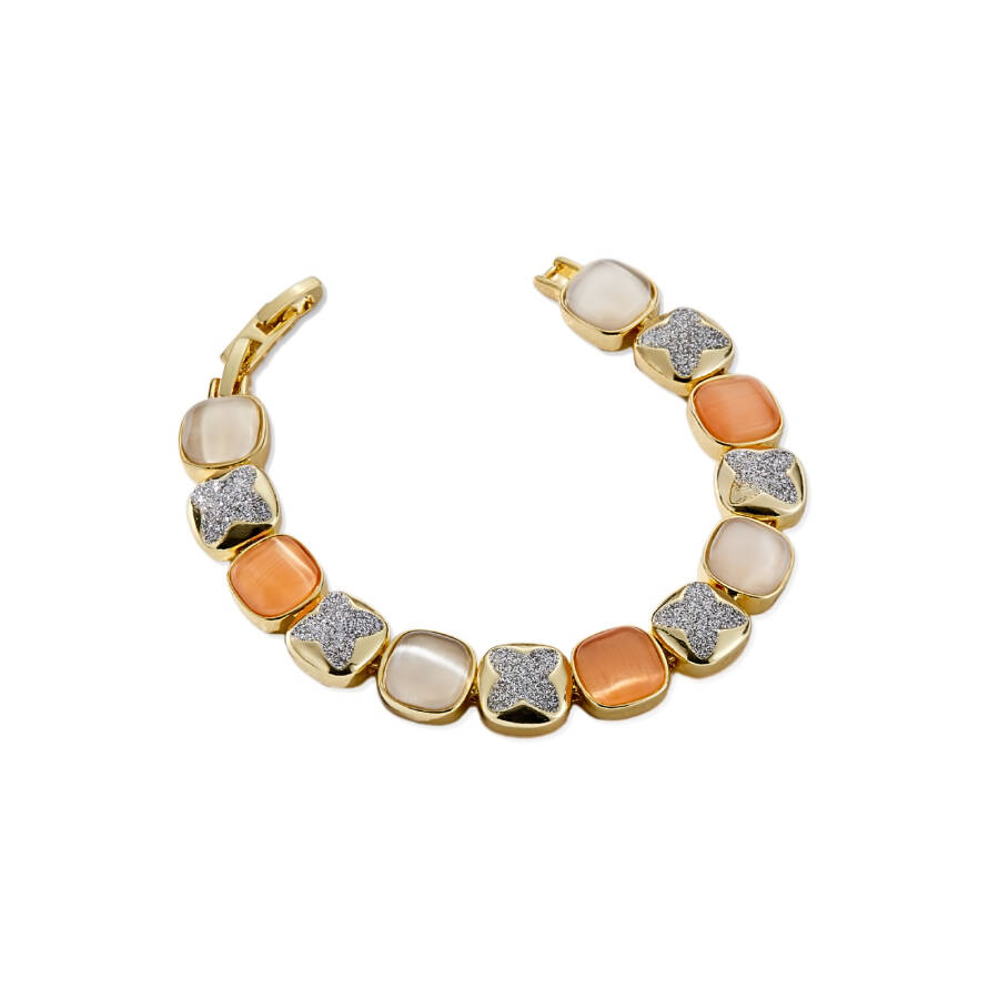 Mesmera 14K Altın Kaplama Kare Rose Gold Simli Taş Bileklik - 1