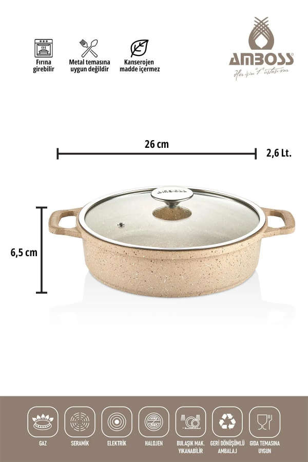 Amboss Montana 26cm Döküm Tencere Tava Seti Cappucino - 2