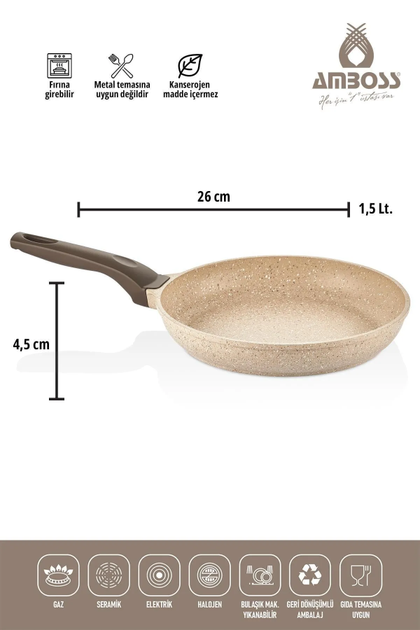 Amboss Montana 26cm Döküm Tencere Tava Seti Cappucino - 3