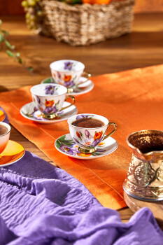 Paçi Aracıa Çiçekli Yaldızlı Kahve Fincanı - 10