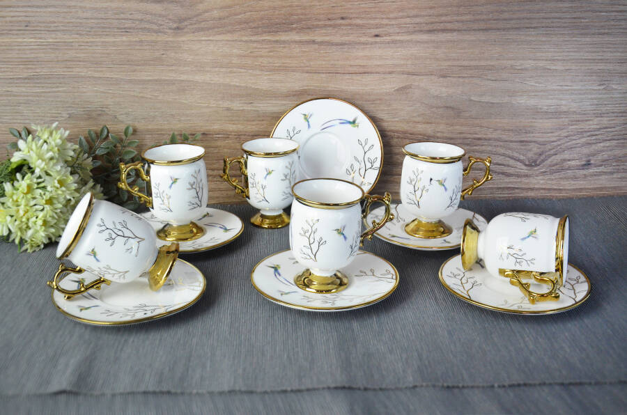 Paçi Blanche Ayaklı Desenlı Yaldızlı 6 Kişilik Kahve Fincan Takımı - 1