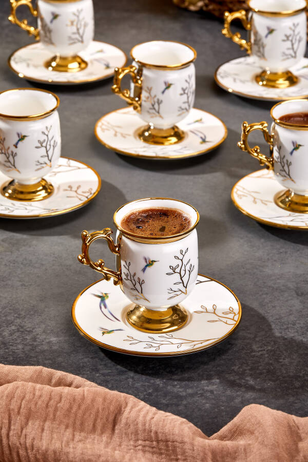 Paçi Blanche Ayaklı Desenlı Yaldızlı 6 Kişilik Kahve Fincan Takımı - 2