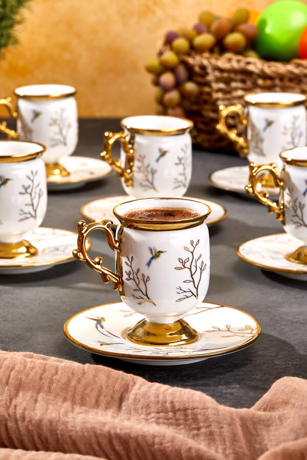 Paçi Blanche Ayaklı Desenlı Yaldızlı 6 Kişilik Kahve Fincan Takımı - 3