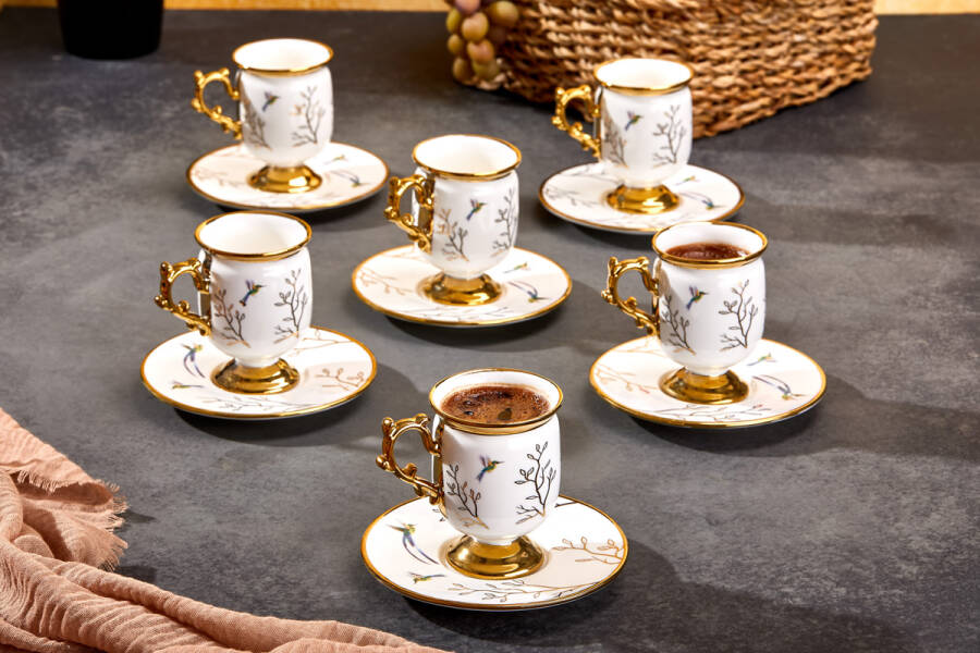 Paçi Blanche Ayaklı Desenlı Yaldızlı 6 Kişilik Kahve Fincan Takımı - 5