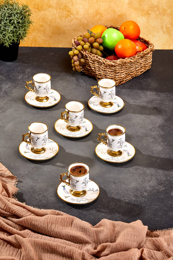Paçi Blanche Ayaklı Desenlı Yaldızlı 6 Kişilik Kahve Fincan Takımı - 6