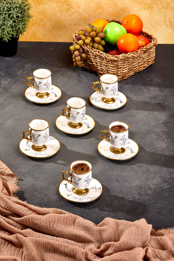Paçi Blanche Ayaklı Desenlı Yaldızlı 6 Kişilik Kahve Fincan Takımı - 7
