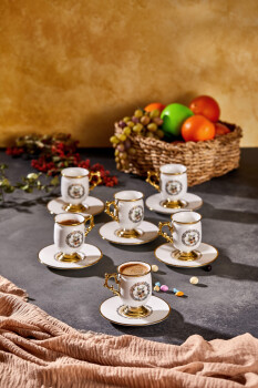 Paçi Desire Ayaklı Beyaz Yldz.Kuşlu 6 Kişilik Kahve Fincan Takımı - 6