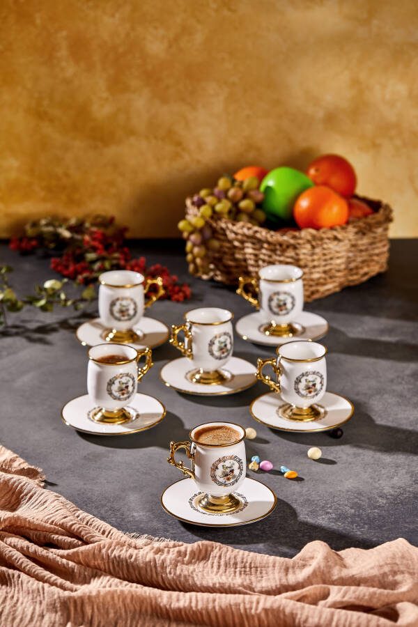 Paçi Desire Ayaklı Beyaz Yldz.Kuşlu 6 Kişilik Kahve Fincan Takımı - 6
