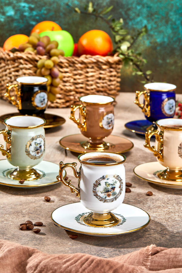 Paçi Desire Ayaklı Renkli Yldz.Kuşlu 6 Kişilik Kahve Fincan Takımı - 4