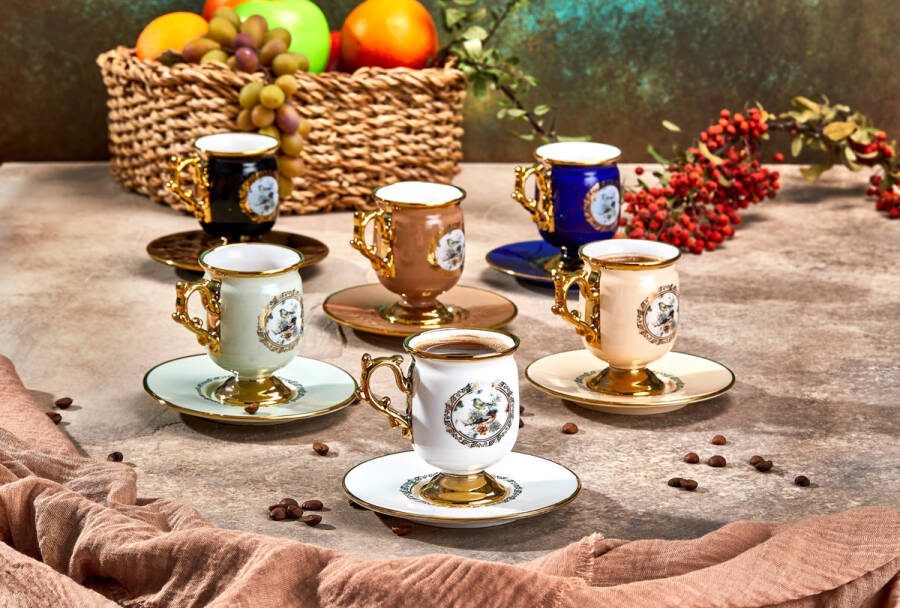Paçi Desire Ayaklı Renkli Yldz.Kuşlu 6 Kişilik Kahve Fincan Takımı - 6