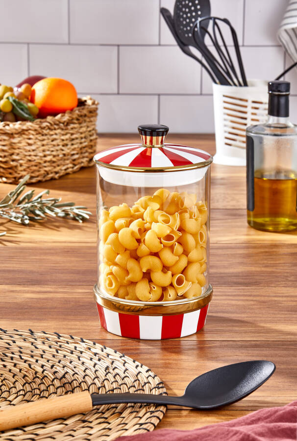 Charmes Leo Porselen Cam Kırmızı Beyaz Büyük Kavanoz 1400 ml - 4