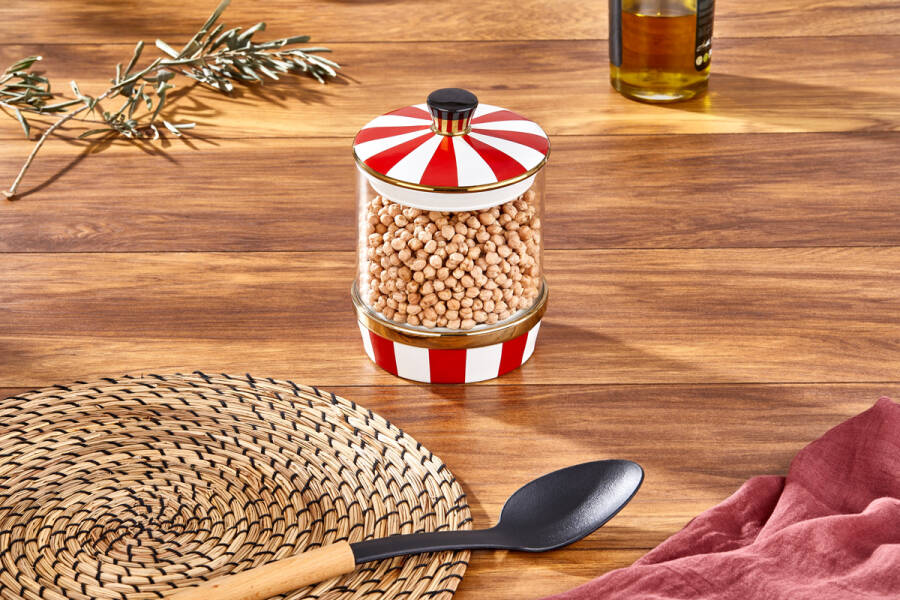 Charmes Leo Porselen Cam Kırmızı Beyaz Küçük Kavanoz 800 ml - 1