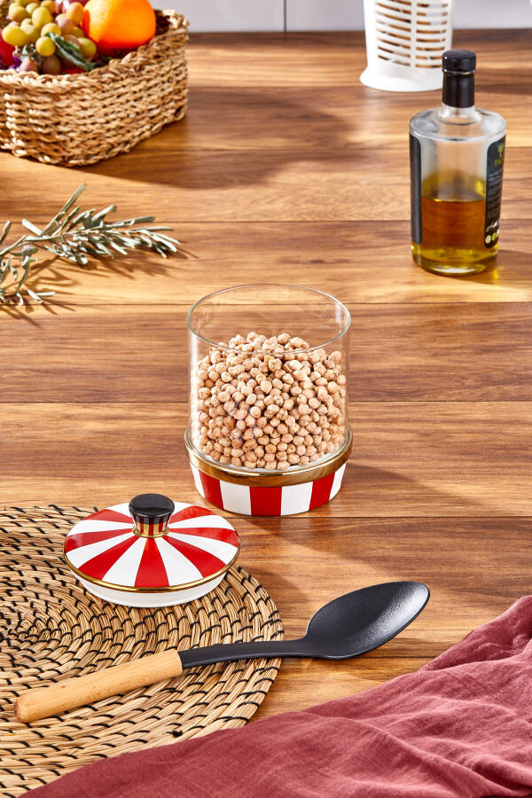 Charmes Leo Porselen Cam Kırmızı Beyaz Küçük Kavanoz 800 ml - 2