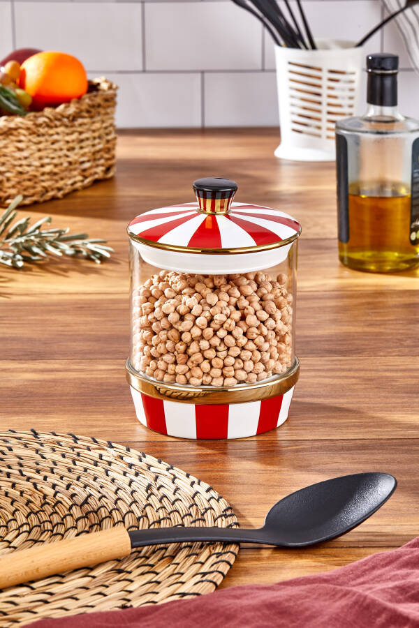 Charmes Leo Porselen Cam Kırmızı Beyaz Küçük Kavanoz 800 ml - 3