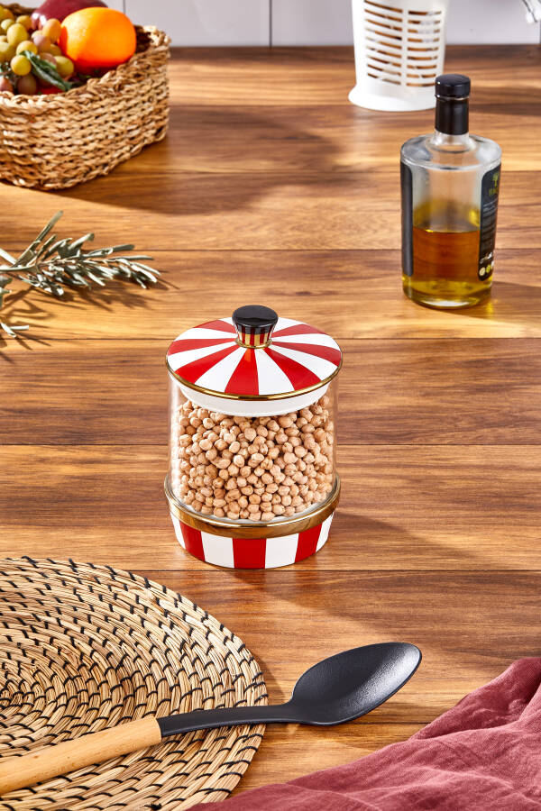 Charmes Leo Porselen Cam Kırmızı Beyaz Küçük Kavanoz 800 ml - 4
