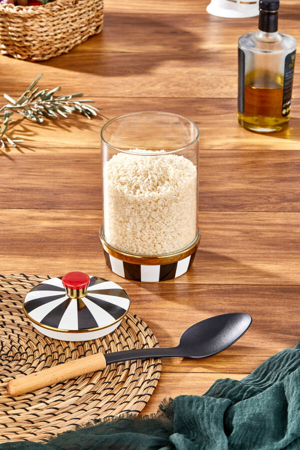 Charmes Leo Porselen Cam Siyah Beyaz Büyük Kavanoz 1400 ml - 1