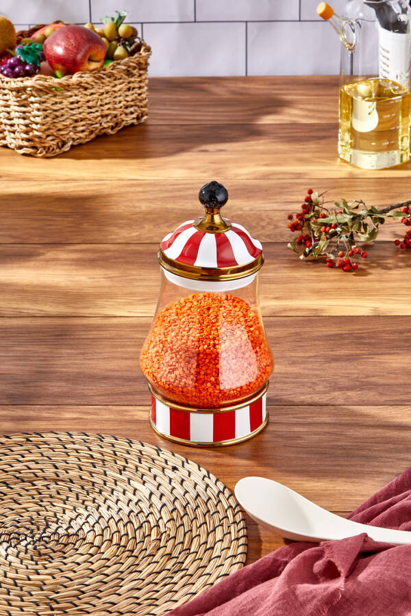Charmes Leo Porselen Cam Tepeli Kırmızı Beyaz Battal Kavanoz 1100 ml - 1