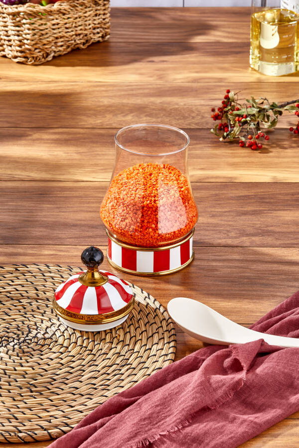 Charmes Leo Porselen Cam Tepeli Kırmızı Beyaz Battal Kavanoz 1100 ml - 3