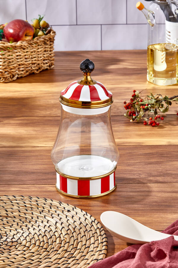 Charmes Leo Porselen Cam Tepeli Kırmızı Beyaz Battal Kavanoz 1100 ml - 4