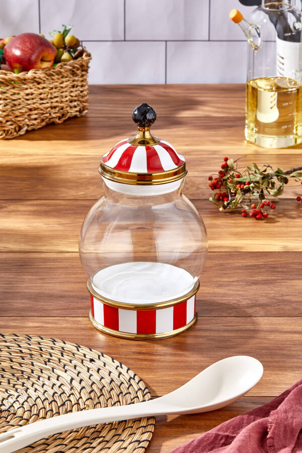 Charmes Leo Porselen Cam Tepeli Kırmızı Beyaz Battal Kavanoz 1600 ml - 4
