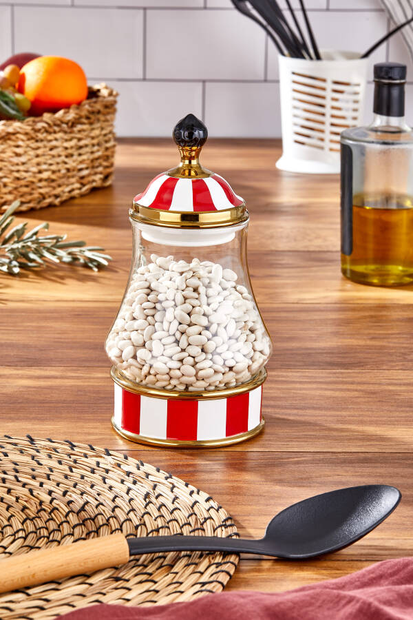 Charmes Leo Porselen Cam Tepeli Kırmızı Beyaz Büyük Kavanoz 700 ml - 1