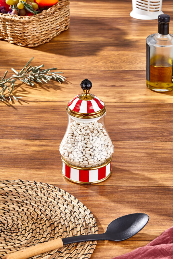 Charmes Leo Porselen Cam Tepeli Kırmızı Beyaz Büyük Kavanoz 700 ml - 2