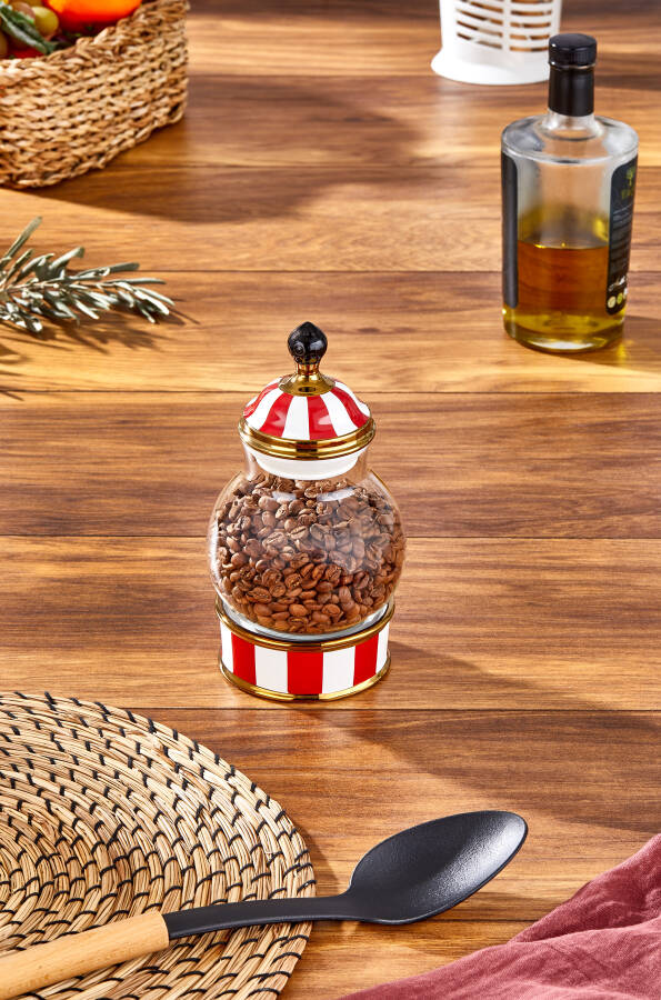 Charmes Leo Porselen Cam Tepeli Kırmızı Beyaz Küçük Kavanoz 500 ml - 1