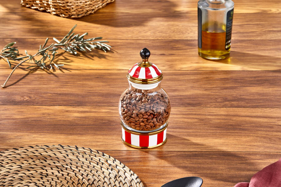 Charmes Leo Porselen Cam Tepeli Kırmızı Beyaz Küçük Kavanoz 500 ml - 2