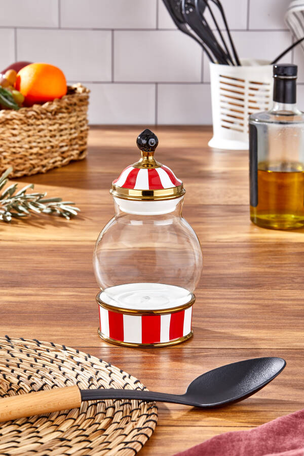 Charmes Leo Porselen Cam Tepeli Kırmızı Beyaz Küçük Kavanoz 500 ml - 4