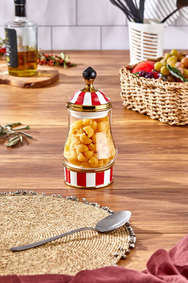 Charmes Leo Porselen Cam Tepeli Kırmızı Beyaz Küçük Kavanoz 550 ml - 4