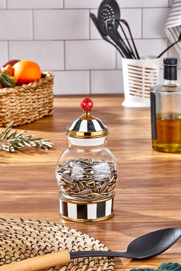 Charmes Leo Porselen-Cam Tepeli Siyah Beyaz Büyük Kavanoz 500 ml - 1