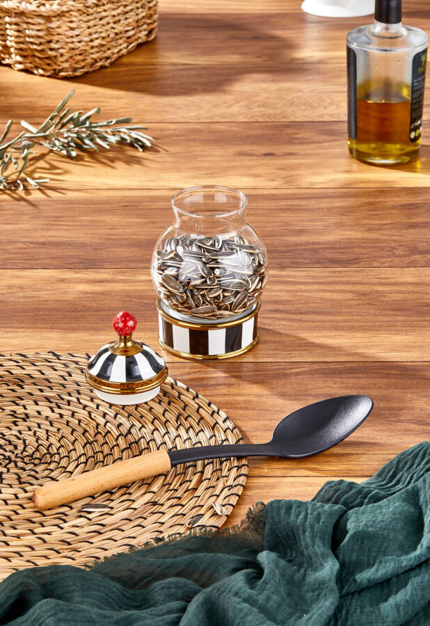 Charmes Leo Porselen-Cam Tepeli Siyah Beyaz Büyük Kavanoz 500 ml - 4