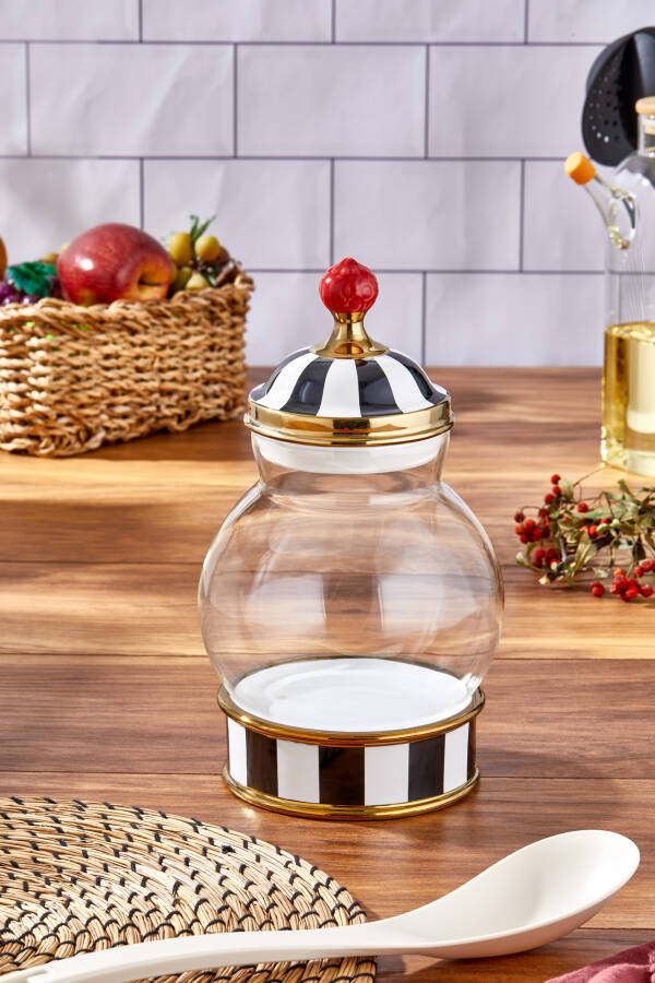 Charmes Leo Porselen cam Tepeli Siyah Beyaz Battal Kavanoz 1600 ml - 4