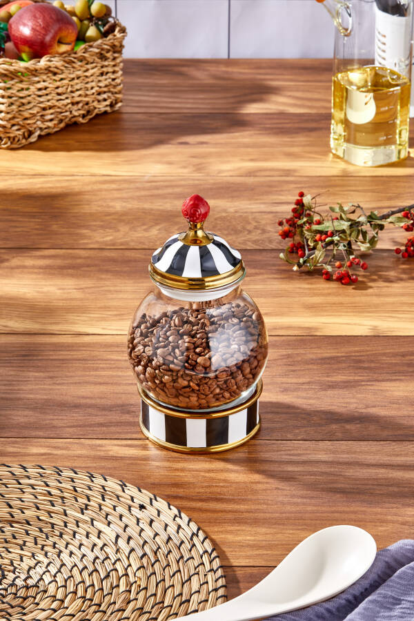Charmes Leo Porselen cam Tepeli Siyah Beyaz Büyük Kavanoz 1000 ml - 1
