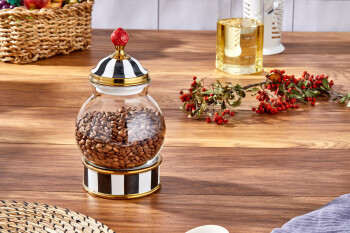 Charmes Leo Porselen cam Tepeli Siyah Beyaz Büyük Kavanoz 1000 ml - 3