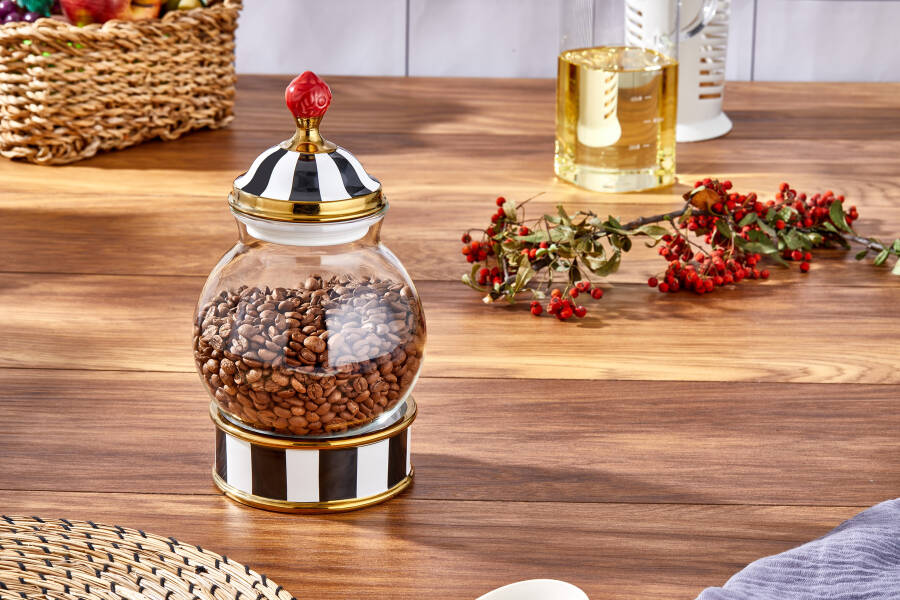 Charmes Leo Porselen cam Tepeli Siyah Beyaz Büyük Kavanoz 1000 ml - 3