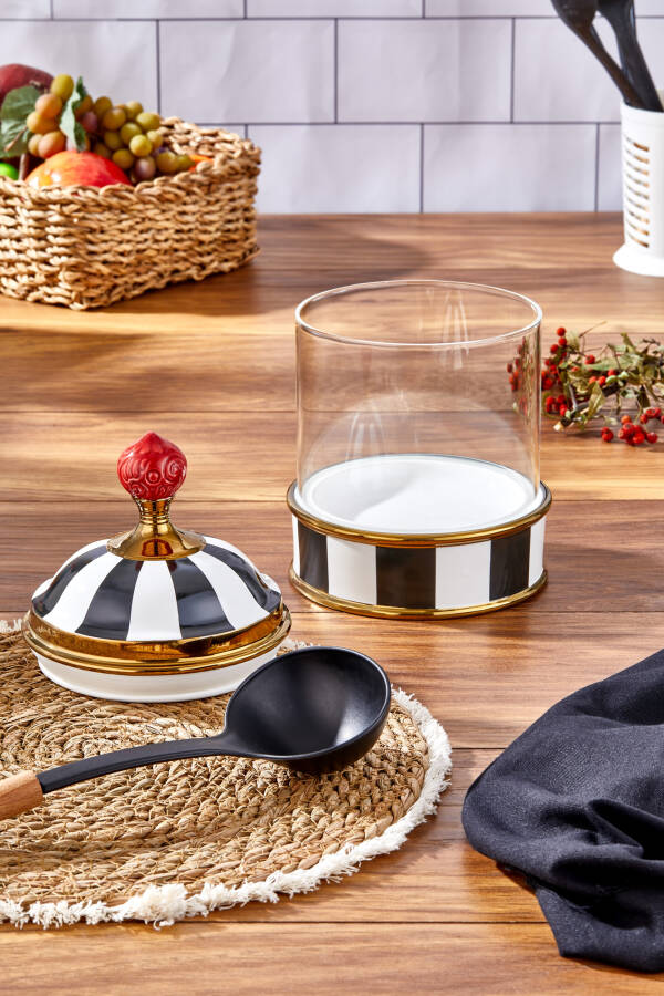Charmes Leo Porselen cam Tepeli Siyah Beyaz Büyük Kavanoz 1400ml - 2