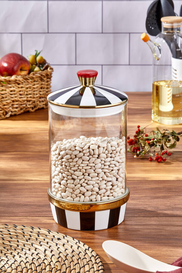 Charmes Porselen Cam Siyah Beyaz Battal Boy Kavanoz 2000 ml - 3
