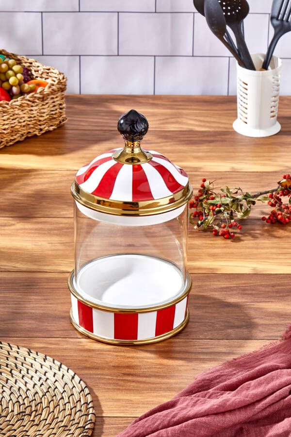Charmesi Porselen Cam Tepeli Kırmızı Beyaz Bettal Boy Kavanoz 2500 ml - 1