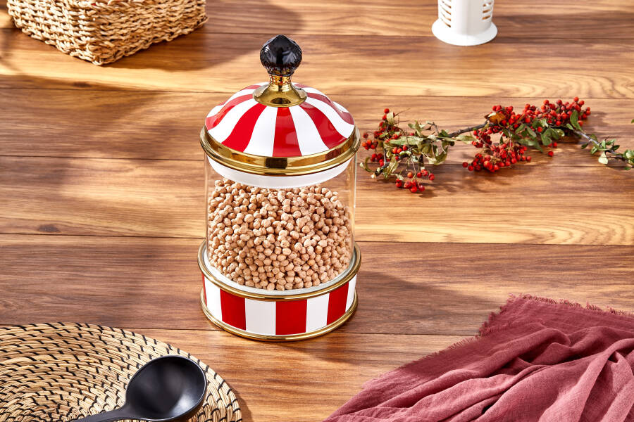 Charmesi Porselen Cam Tepeli Kırmızı Beyaz Bettal Boy Kavanoz 2500 ml - 4