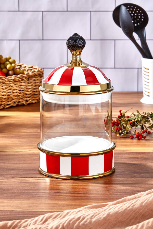 Charmes Porselen Cam Tepeli Kırmızı Beyaz Büyük Boy Kavanoz 1400 ml - 1