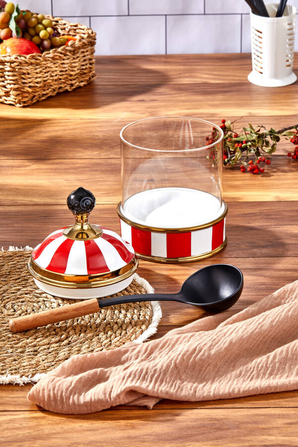 Charmes Porselen Cam Tepeli Kırmızı Beyaz Büyük Boy Kavanoz 1400 ml - 3