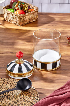 Charmes Porselen Cam Tepeli Siyah Beyaz Battal Boy Kavanoz 2500 ml - 2