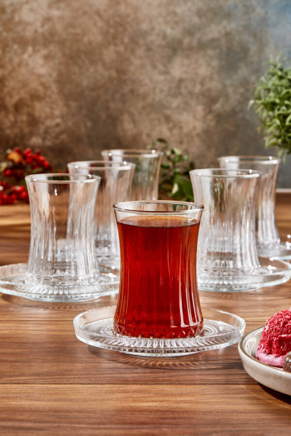 Paşabahçe Elysia Çay Bardağı Çay Takımı Seti 12 Parça, 6 Bardak 6 Bardak Altlığı Set - 2