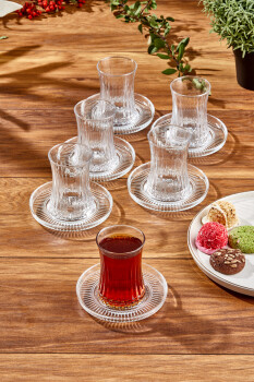 Paşabahçe Elysia Çay Bardağı Çay Takımı Seti 12 Parça, 6 Bardak 6 Bardak Altlığı Set - 12