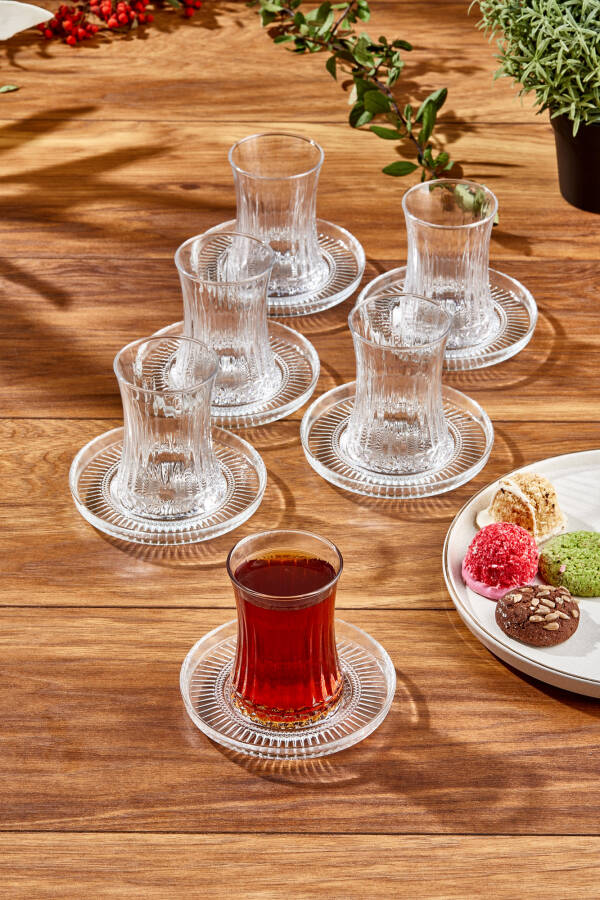 Paşabahçe Elysia Çay Bardağı Çay Takımı Seti 12 Parça, 6 Bardak 6 Bardak Altlığı Set - 12