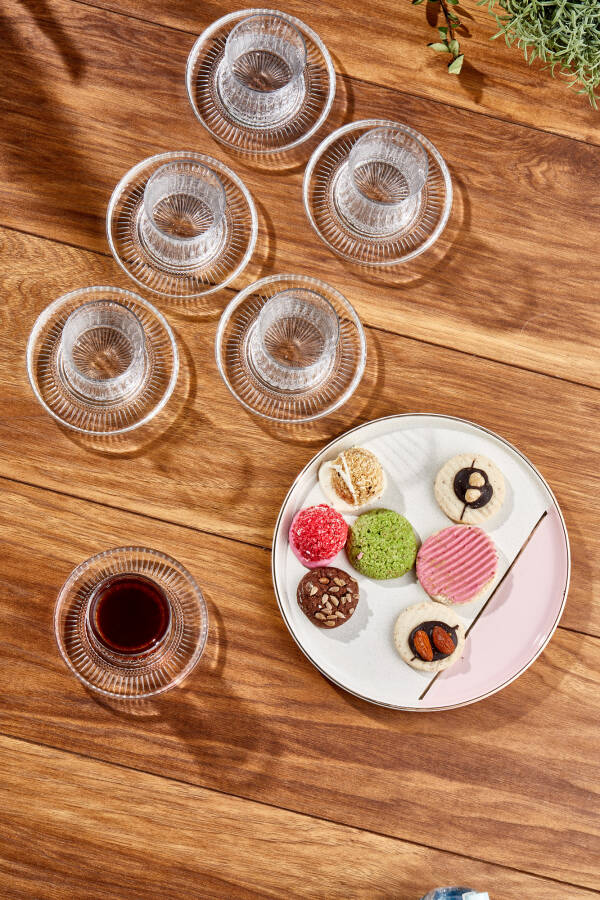 Paşabahçe Elysia Çay Bardağı Çay Takımı Seti 12 Parça, 6 Bardak 6 Bardak Altlığı Set - 13
