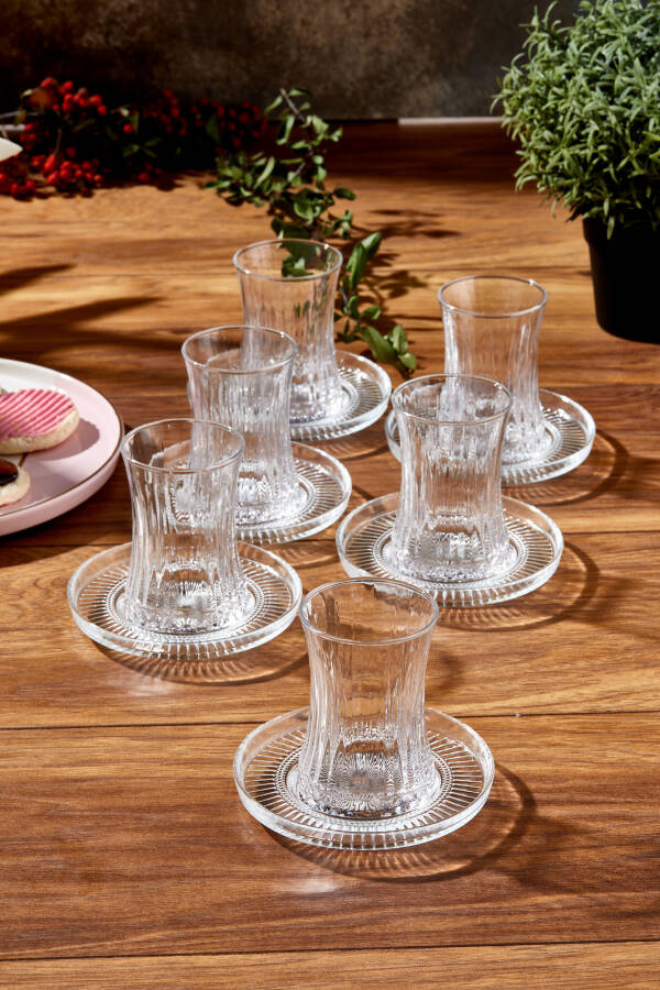 Paşabahçe Elysia Çay Bardağı Çay Takımı Seti 12 Parça, 6 Bardak 6 Bardak Altlığı Set - 3